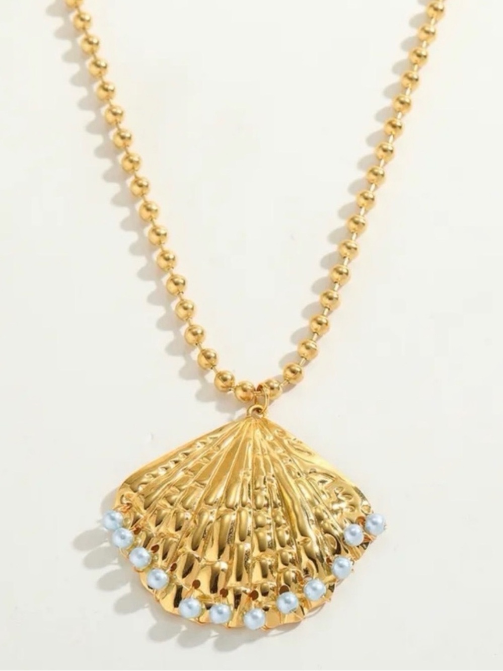 Gold Shell Pendant Necklace with Pearl Accents - Women Jewelry